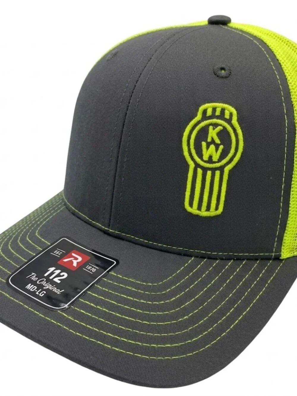 Kenworth Semi Truck Offset Embroidered Grey Neon Richardson 112 Hat Cap New 80s